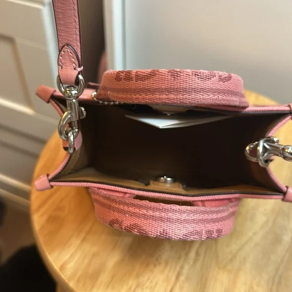 Coach Pink Mini Tote Bag Canvas Leather Crossbody Small Tote Purse - Picture 3 of 4